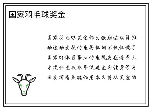 国家羽毛球奖金