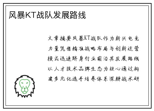 风暴KT战队发展路线