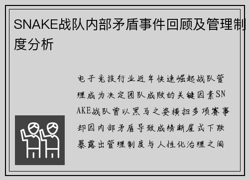 SNAKE战队内部矛盾事件回顾及管理制度分析